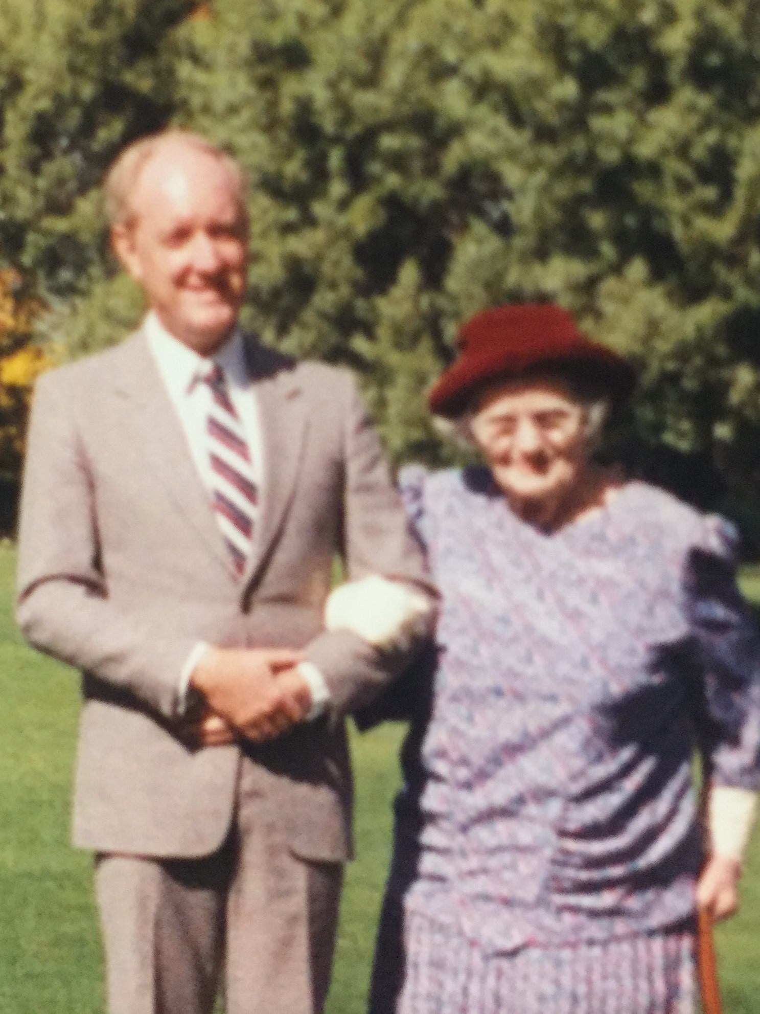 John P McD Smith with his mother Isabel at Government House in Adelaide to receive her award from Queen Elizabeth II in the 1992 Australia Day Honours