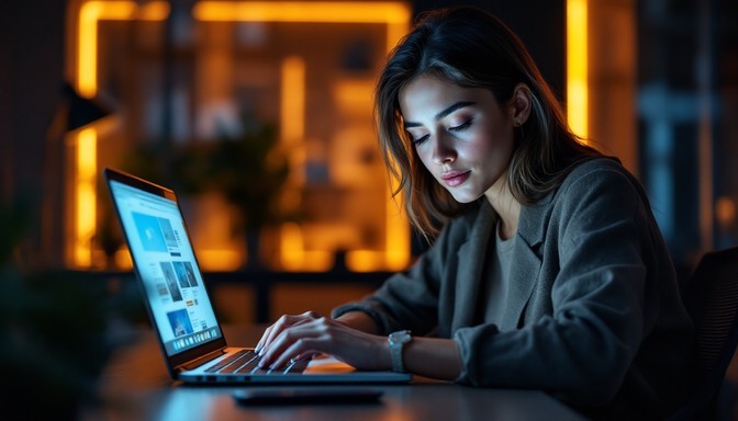 Late night online session at a laptop